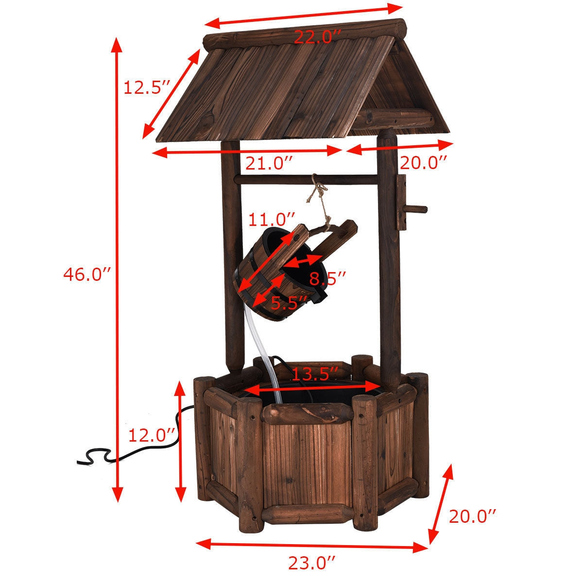 Fuente de agua de madera rústica decorativa para jardín con bomba
