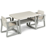 Juego de mesa y 2 sillas para niños con estante de almacenamiento-Blanco