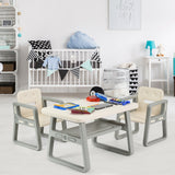 Juego de mesa y 2 sillas para niños con estante de almacenamiento-Blanco