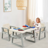 Juego de mesa y 2 sillas para niños con estante de almacenamiento-Blanco