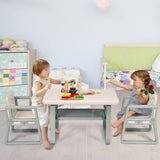 Juego de mesa y 2 sillas para niños con estante de almacenamiento-Blanco