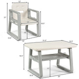 Juego de mesa y 2 sillas para niños con estante de almacenamiento-Blanco