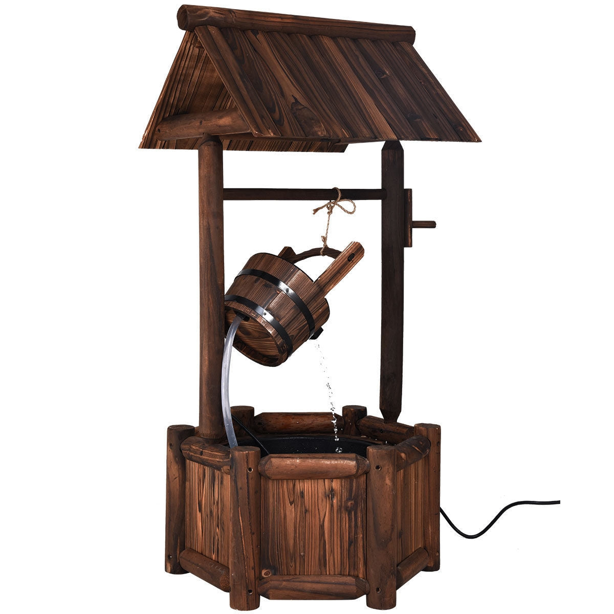 Fuente de agua de madera rústica decorativa para jardín con bomba