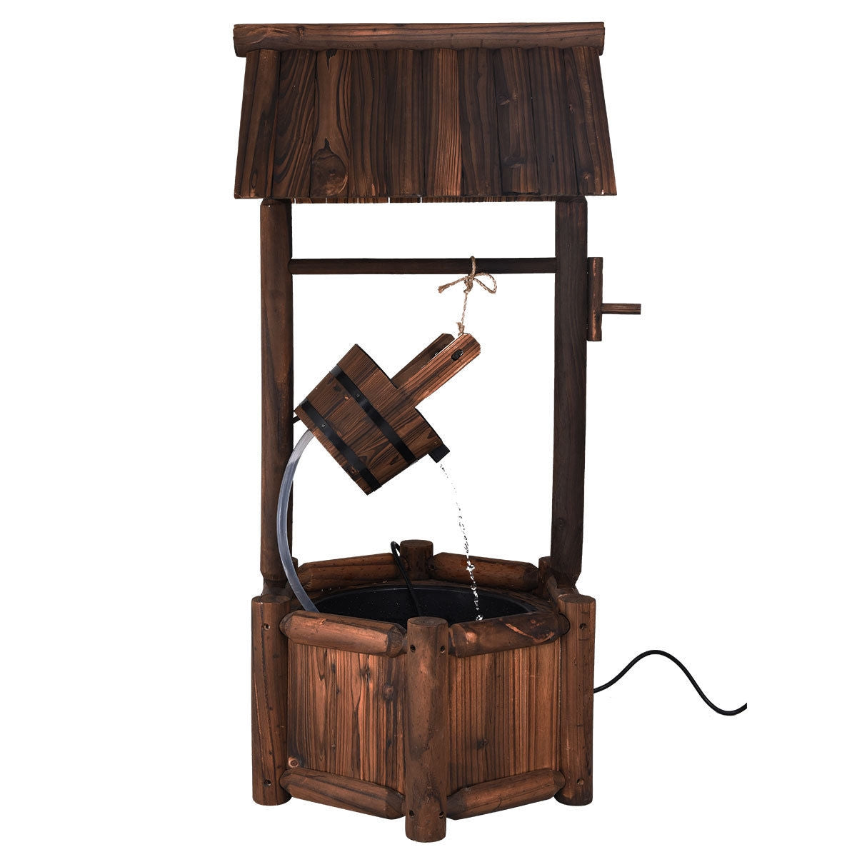 Fuente de agua de madera rústica decorativa para jardín con bomba