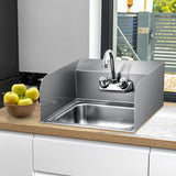Fregadero de Pared de Acero Inoxidable para Lavado de Manos con Grifo y Protección Lateral