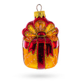 Gift Box with Red Ribbon Glass Christmas Ornament