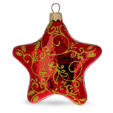 Glossy Red Star with Gold Pattern Glass Christmas Ornament