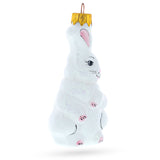 Whimsical White Bunny with Pink Ears Glass Christmas Ornament