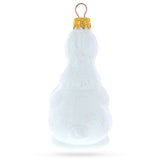 White Bunny with Timepiece Motif Glass Christmas Ornament