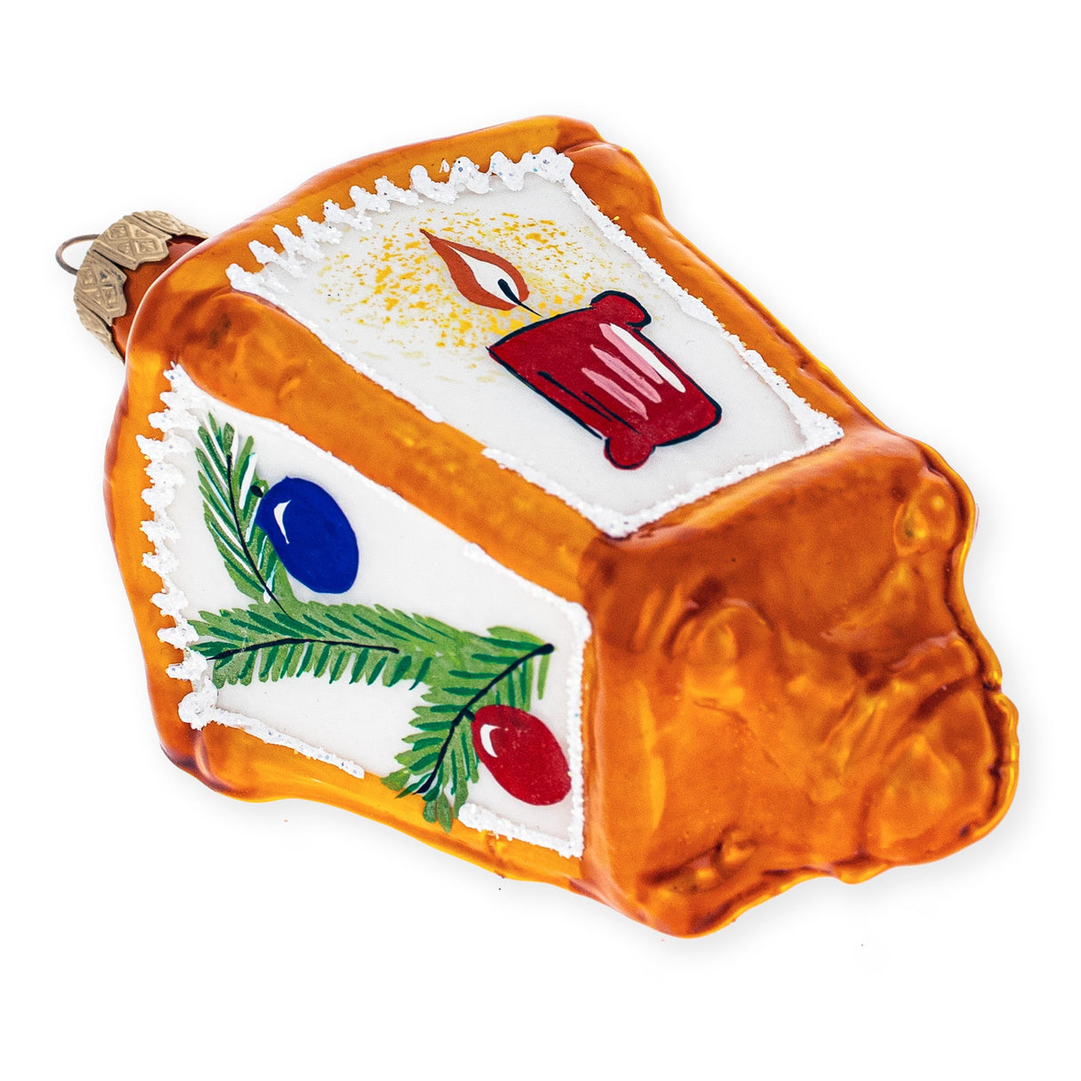 Lantern with Pine Branch Glass Christmas Ornament