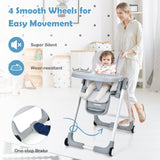 Baby Folding Convertible High Chair with Wheels and Adjustable Height