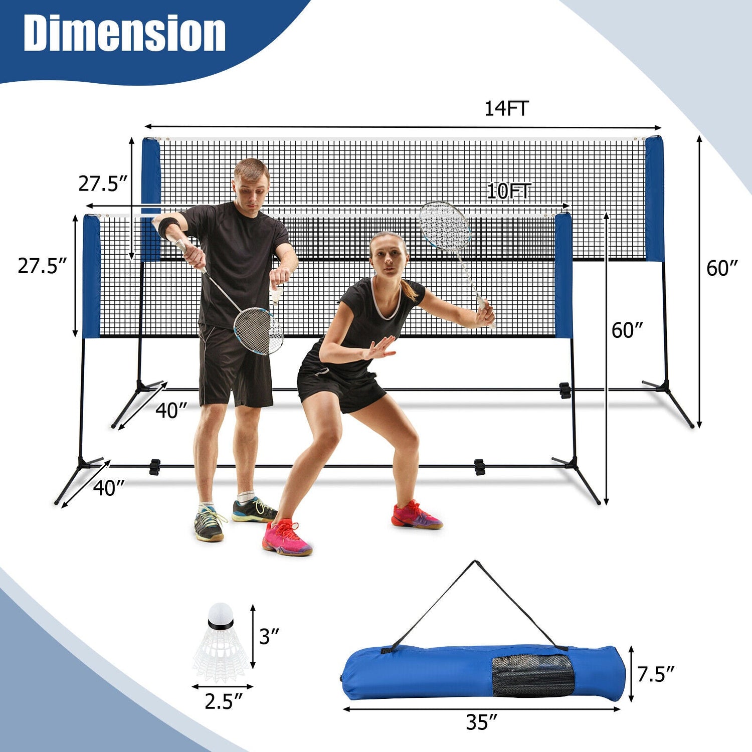 Soporte de red de bádminton ajustable de 10/14 pies con bolsa de transporte portátil