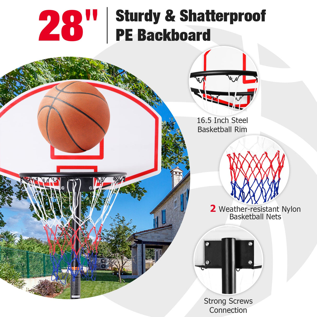 Sistema de aro de baloncesto ajustable con soporte y ruedas