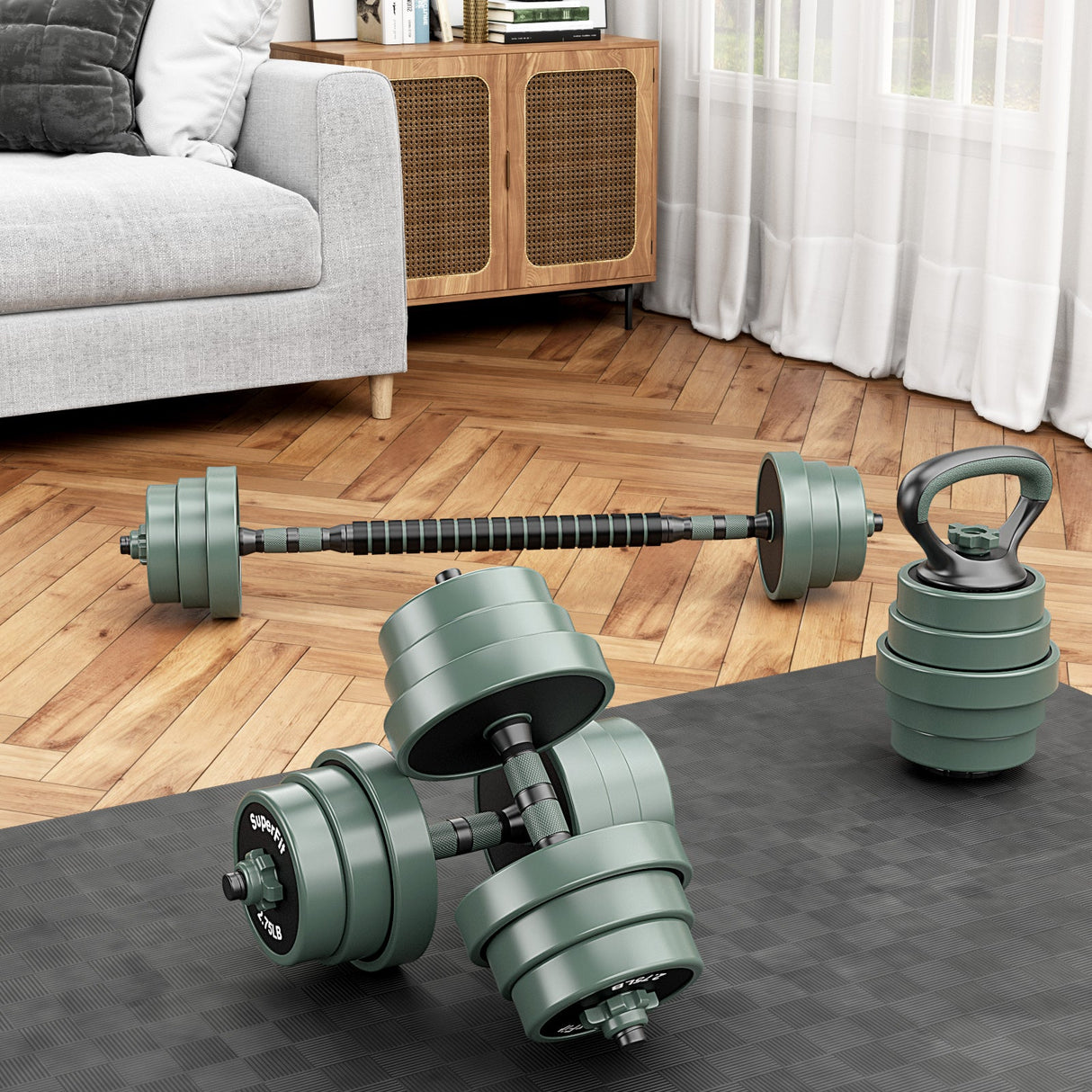 Juego de mancuernas de peso ajustable con conector - Negro y Gris