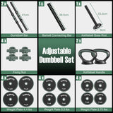 Juego de mancuernas de peso ajustable con conector - Negro y Gris