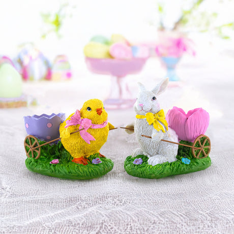 Set of 2 Spring Chick and Bunny Egg Holder Figurines 5 Inches Tall