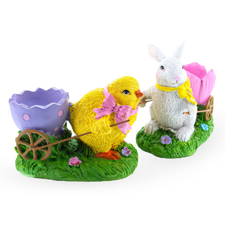 Set of 2 Spring Chick and Bunny Egg Holder Figurines 5 Inches Tall