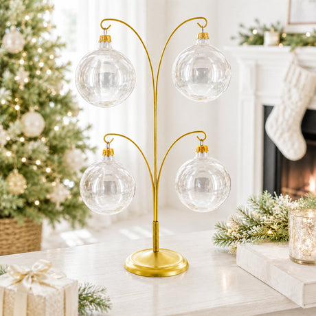 4-Arm Tree Branch Gold Metal Ornament Display Stand 12 Inches (Poland)