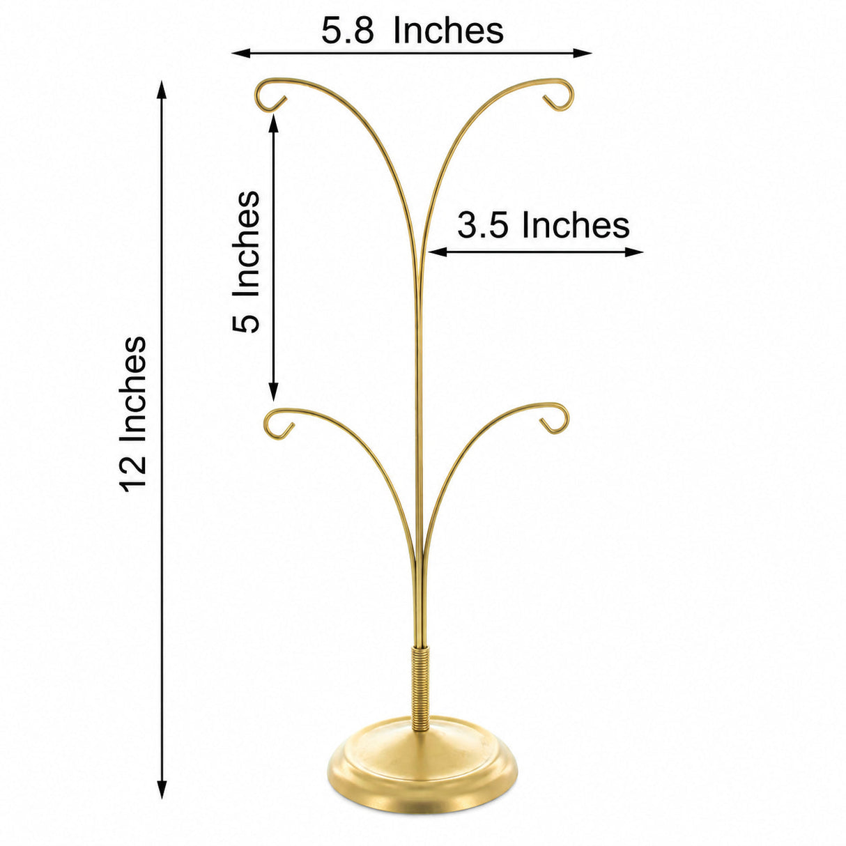 4-Arm Tree Branch Gold Metal Ornament Display Stand 12 Inches (Poland)