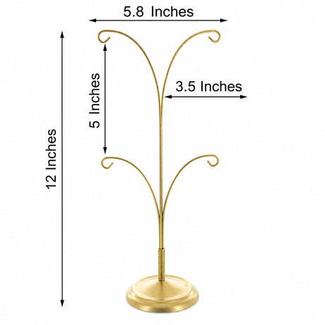 4-Arm Tree Branch Gold Metal Ornament Display Stand 12 Inches (Poland)