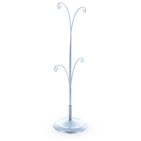 4-Arm Tree Branch Silver Metal Ornament Display Stand 12 Inches (Poland)