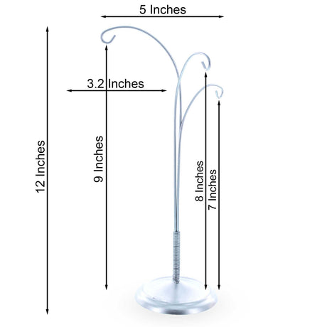 3-Arm Botanical Style Silver Metal Ornament Display Stand 12 Inches (Poland)