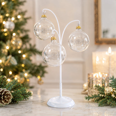 3-Arm Botanical Style White Painted Metal Ornament Display Stand 12 Inches (Poland)