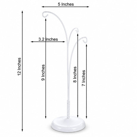 3-Arm Botanical Style White Painted Metal Ornament Display Stand 12 Inches (Poland)