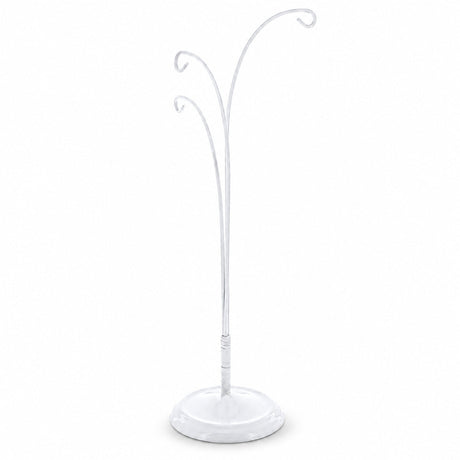 3-Arm Botanical Style White Painted Metal Ornament Display Stand 12 Inches (Poland)