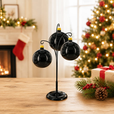 3-Arm Botanical Style Black Painted Metal Ornament Display Stand 12 Inches (Poland)