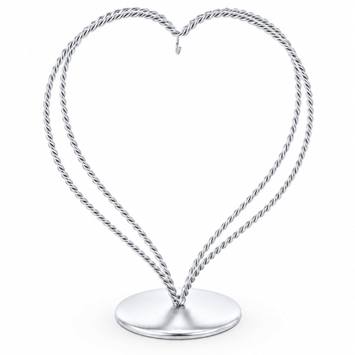 Double Wire Heart Twisted Silver Metal Ornament Display Stand 7.8 Inches (Poland)