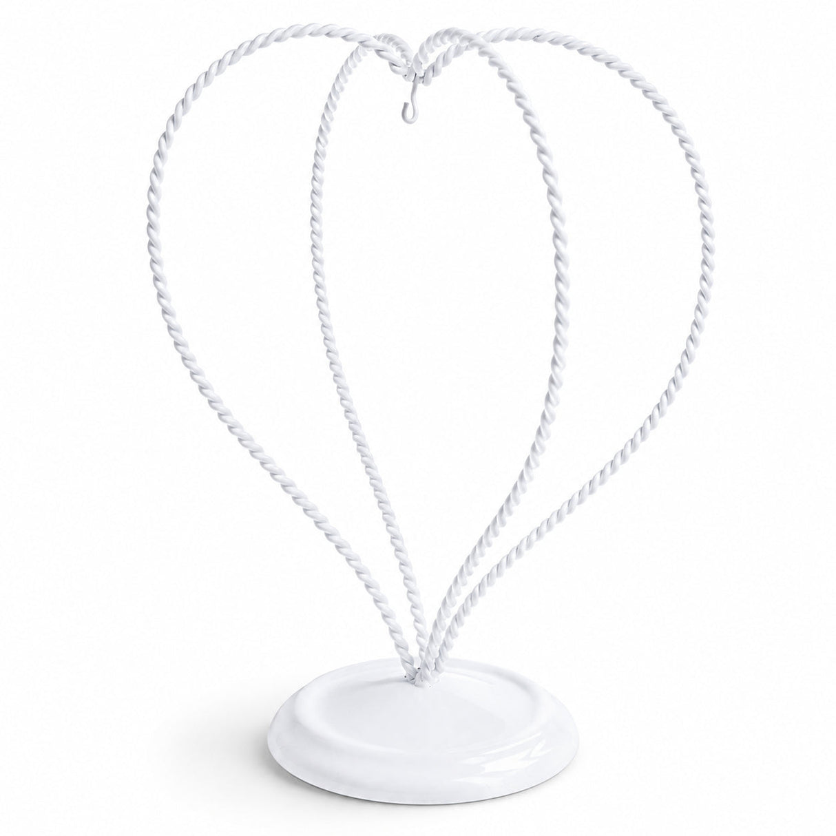Double Wire Heart Twisted White Paint Metal Ornament Display Stand 7.8 Inches (Poland)