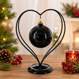 Double Wire Heart Twisted Black Paint Metal Ornament Display Stand 7.8 Inches (Poland)
