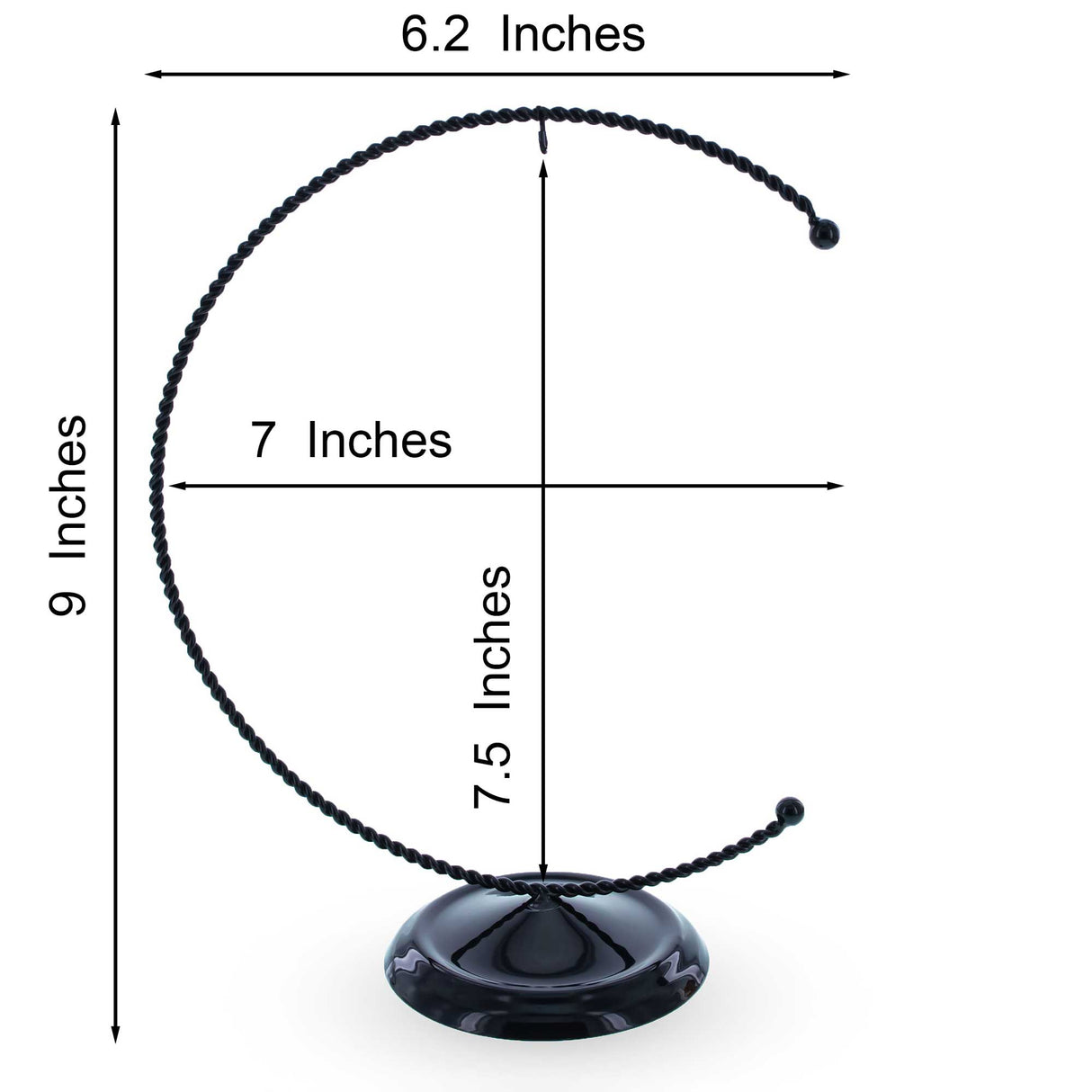 Crescent Moon Twisted Black Painted Metal Ornament Display Stand 9 Inches (Poland)