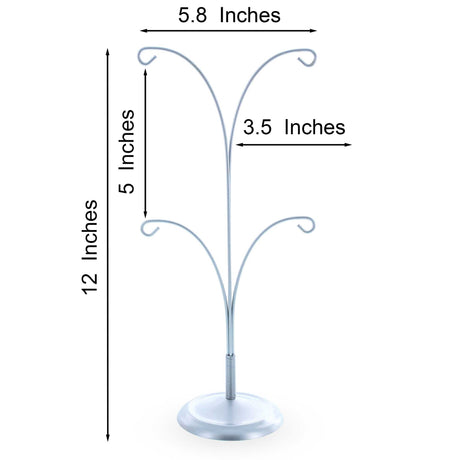 4-Arm Tree Branch Silver Metal Ornament Display Stand 12 Inches (Poland)