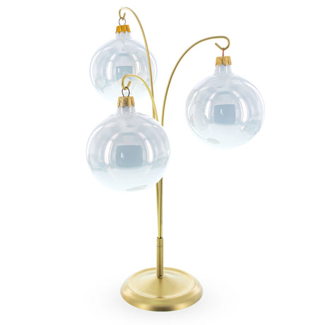 3-Arm Botanical Style Gold Metal Ornament Display Stand 12 Inches (Poland)