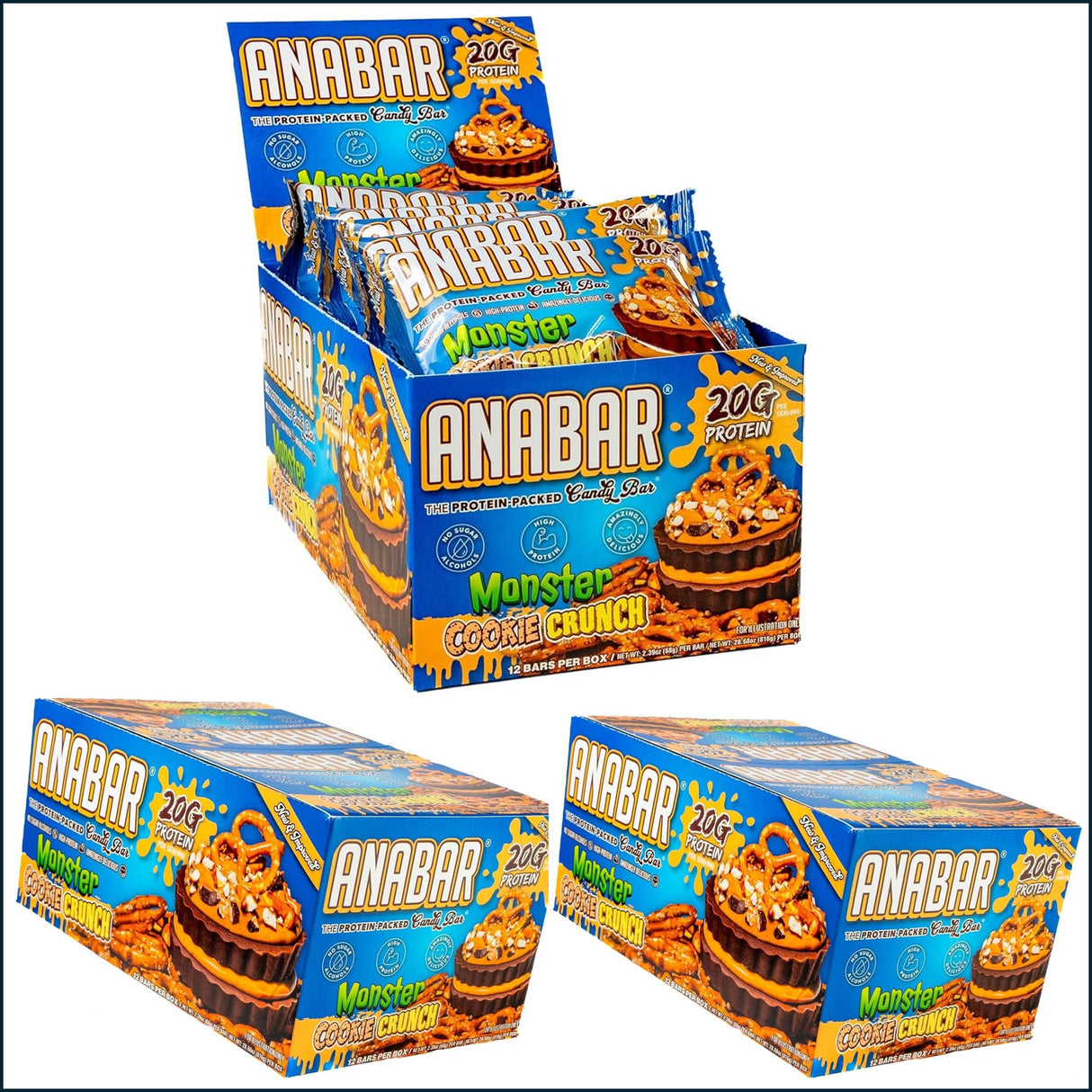 Anabar Monster Cookie Crunch - 3 Cajas de 12