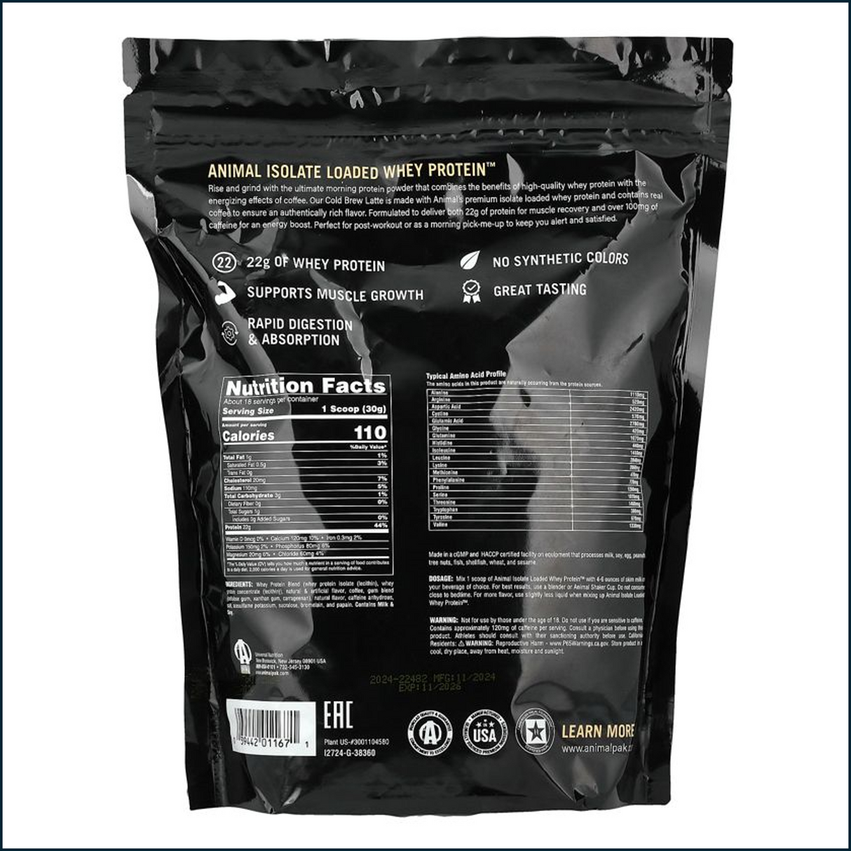 Proteína de suero Animal Isolate Loaded, 1.19 libras