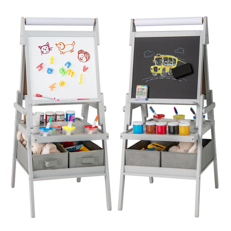 Caballete de arte 3 en 1 para niños con pizarra magnética y tablero blanco - Gris