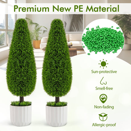 Paquete de 2 arbustos artificiales de cedro en forma de lágrima de 0,91 m con maceta de plástico – Verde