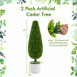 Paquete de 2 arbustos artificiales de cedro en forma de lágrima de 0,91 m con maceta de plástico – Verde