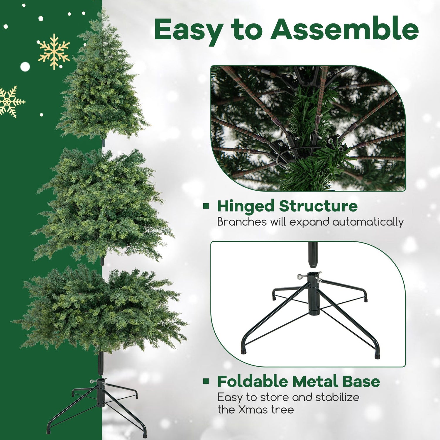 Árbol de Navidad Artificial Verde, con Bisagras, con 721/1019 Puntas de Ramas Abundantes