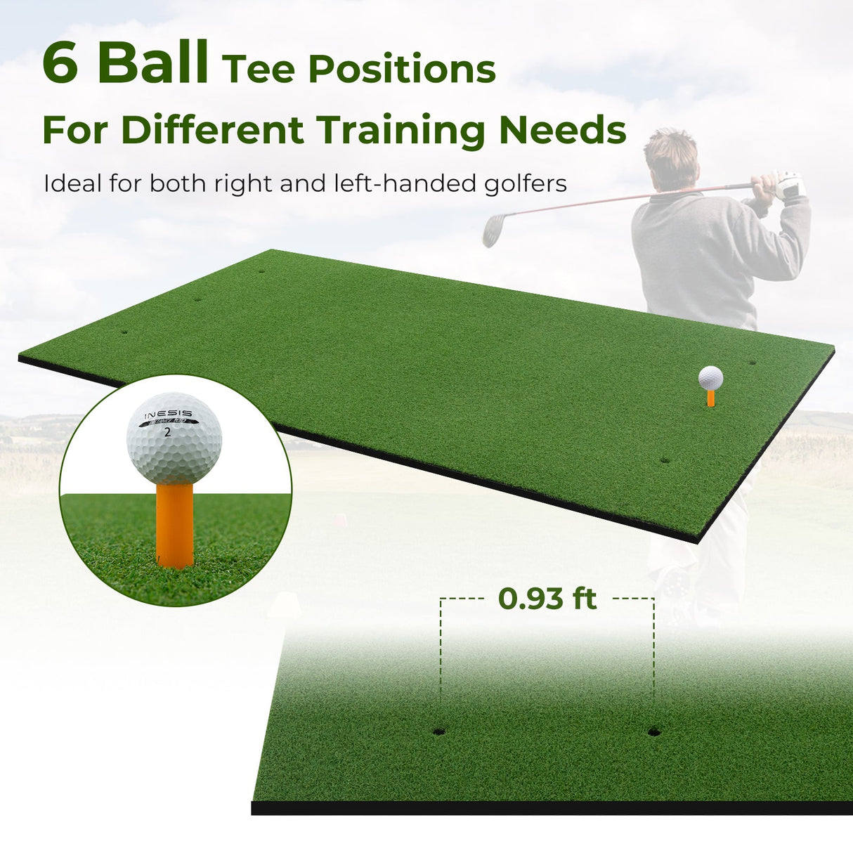 Alfombra de césped artificial para práctica de golf en interiores y exteriores Incluye 2 tees de goma y 2 varillas de alineación