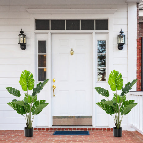 Paquete de 2 árboles artificiales de Monstera Deliciosa con 10 hojas de diferentes tamaños