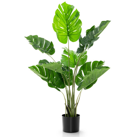 Árbol Artificial de Monstera Deliciosa de 4 Pies con 10 Hojas de Diferentes Tamaños