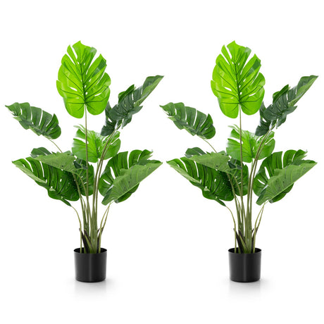 Paquete de 2 árboles artificiales de Monstera Deliciosa con 10 hojas de diferentes tamaños