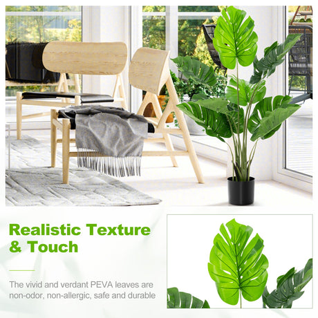 Paquete de 2 árboles artificiales de Monstera Deliciosa con 10 hojas de diferentes tamaños