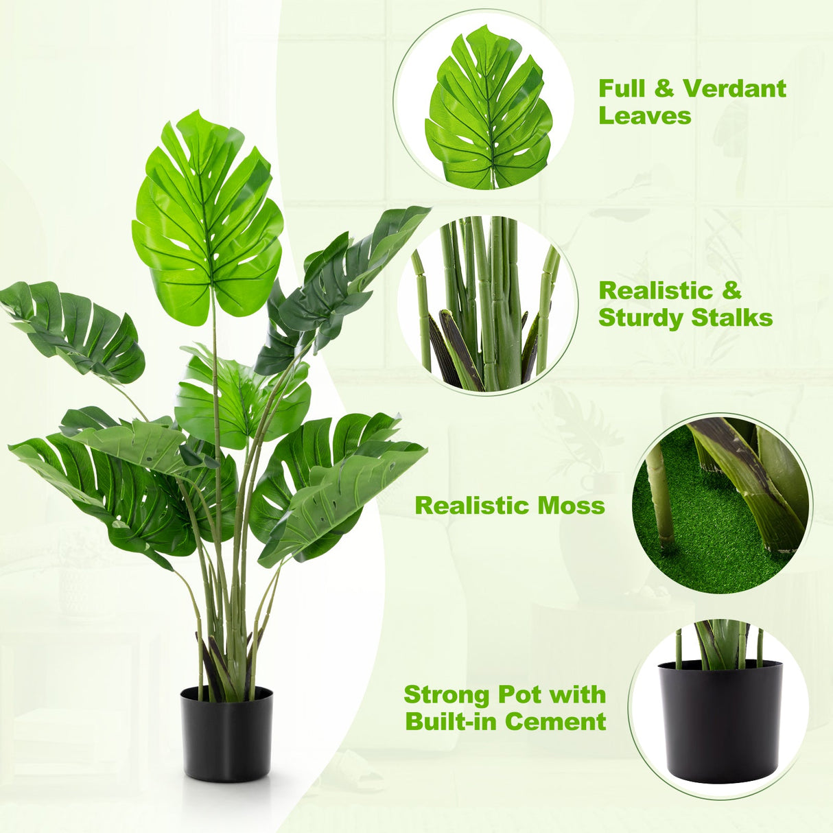 Paquete de 2 árboles artificiales de Monstera Deliciosa con 10 hojas de diferentes tamaños