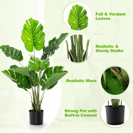 Paquete de 2 árboles artificiales de Monstera Deliciosa con 10 hojas de diferentes tamaños