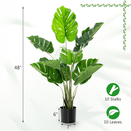Paquete de 2 árboles artificiales de Monstera Deliciosa con 10 hojas de diferentes tamaños